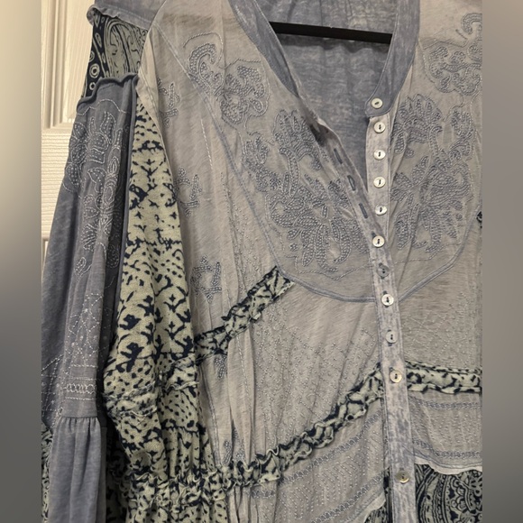 Free People Blue Embroidered Patchwork Boho Maxi Dress – Size XL - Picture 2 of 4